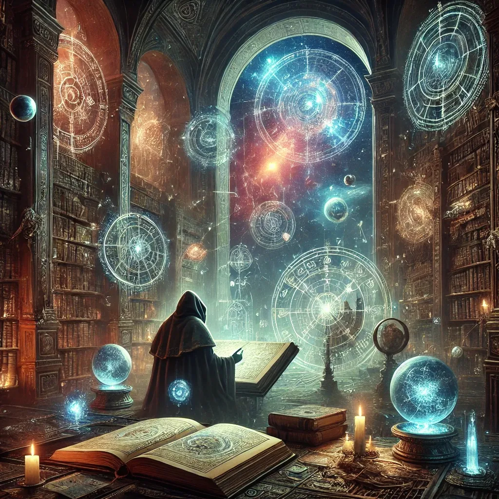 DALL·E 2025-03-22 18.21.34 - A mystical scene featuring an ancient library filled with tow